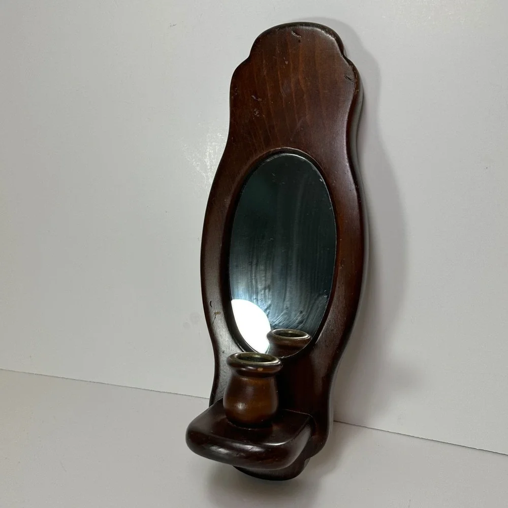 Vintage Charles Lesters Wood Wall Sconce Mirror Candle Holder South Carolina